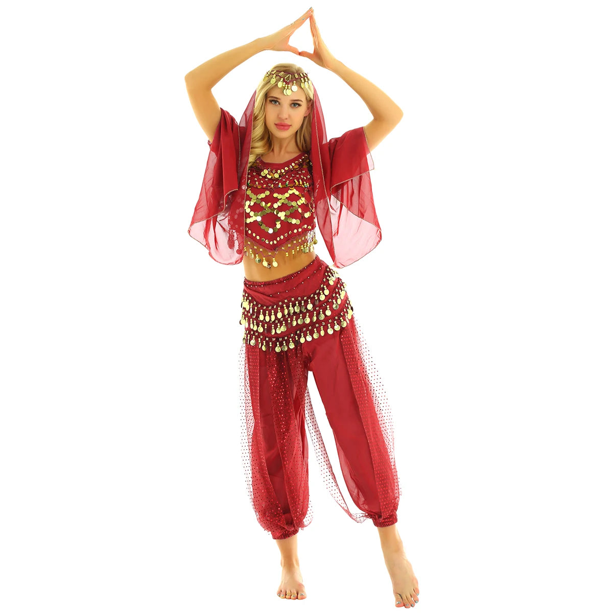 4 Pcs Belly Dance Costume Set – Sparkle and Shine on the Dance Floor!