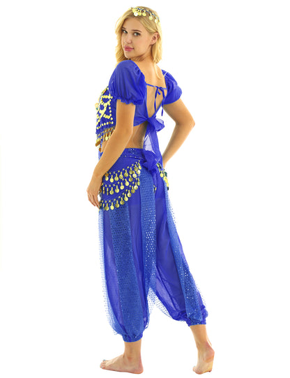 Belly Dance Costume Set – Coin Tassel Top, Harem Pants & Accessories