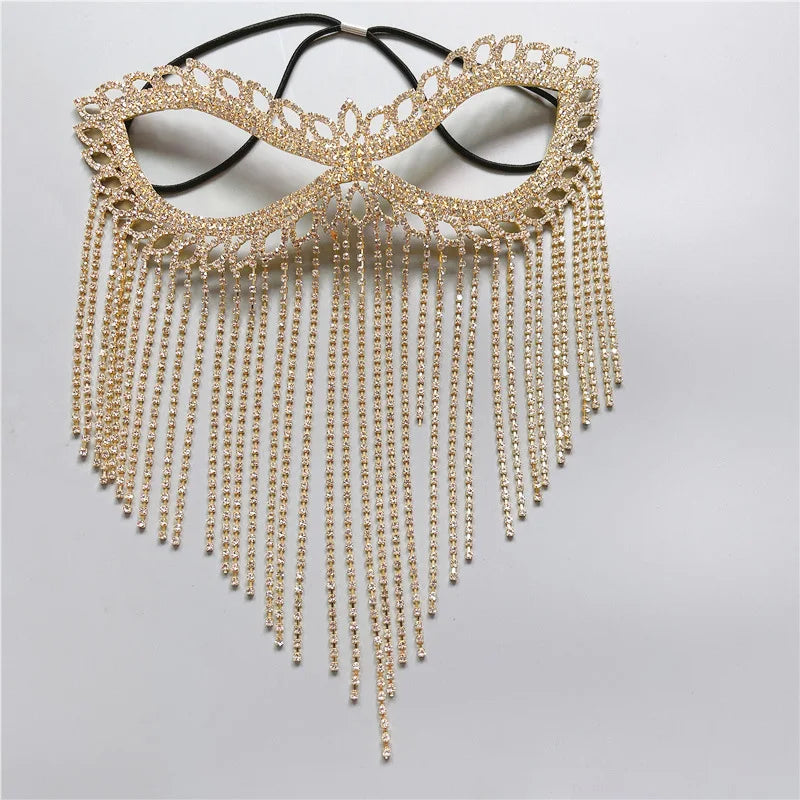 Rhinestone Belly Dance Long Tassel Face Veil