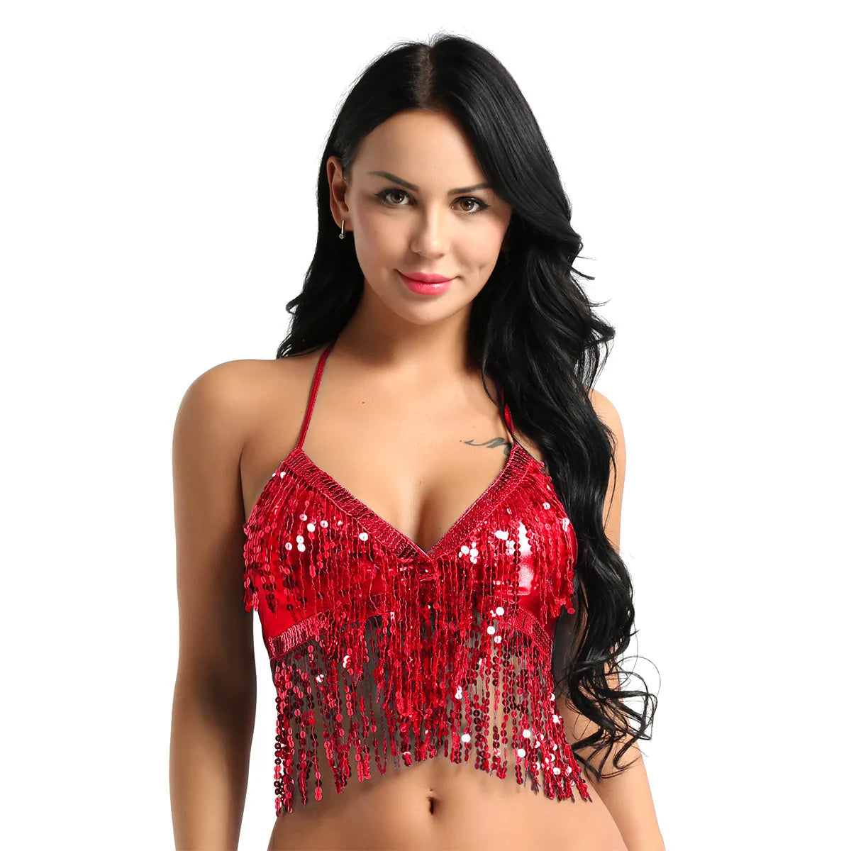 Belly Dance Bra with Beaded Tassels & Sequins