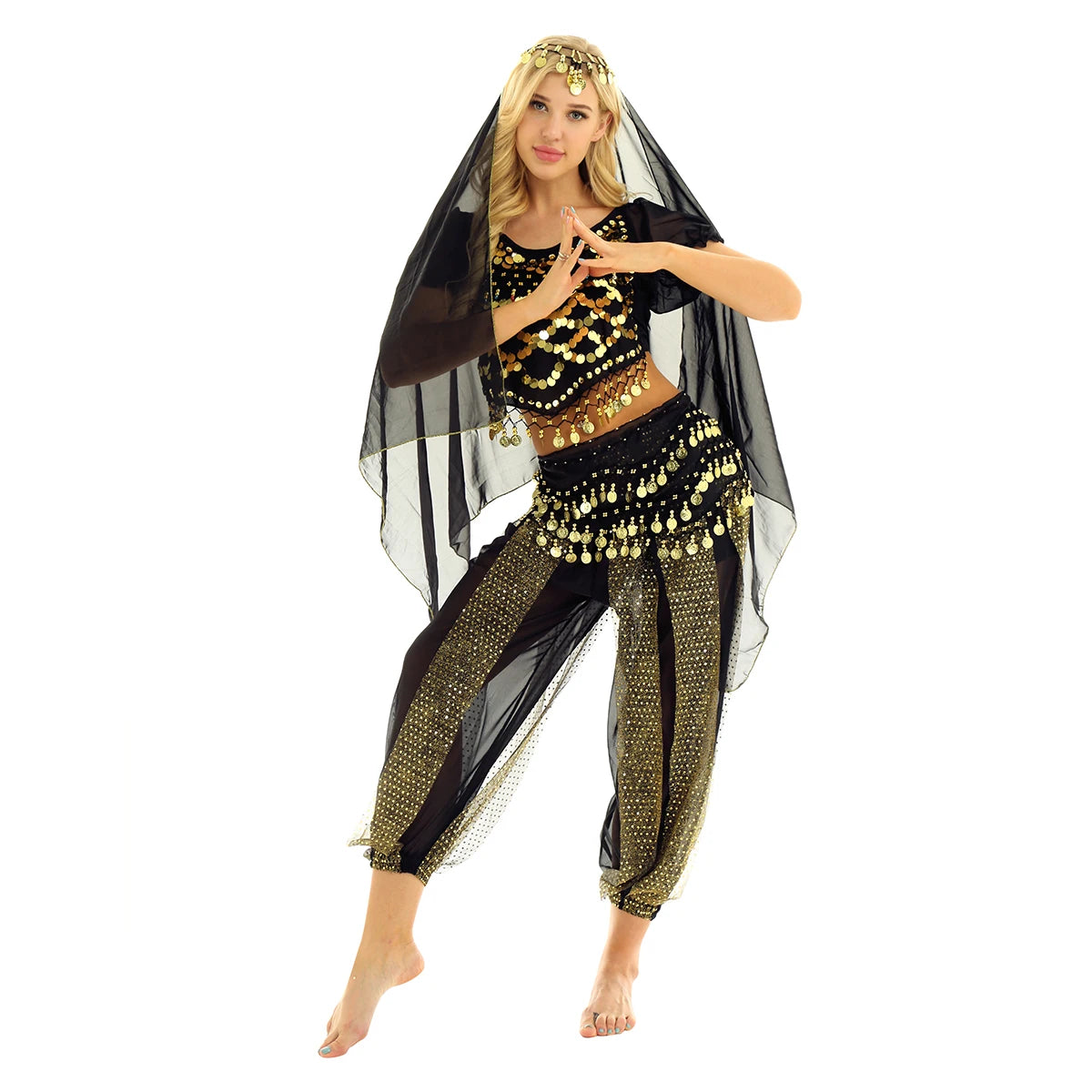 4 Pcs Belly Dance Costume Set – Sparkle and Shine on the Dance Floor!