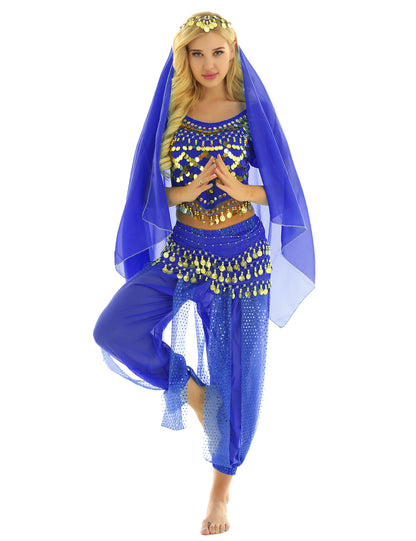 Belly Dance Costume Set – Coin Tassel Top, Harem Pants & Accessories