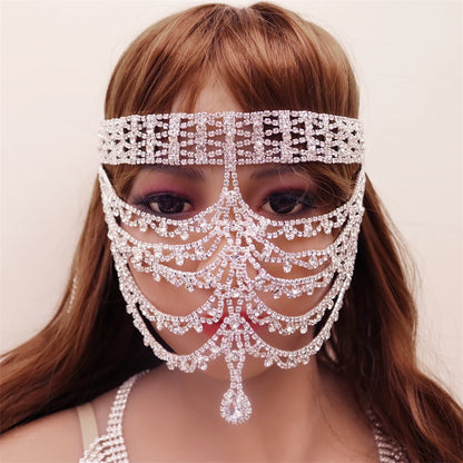 Rhinestone Belly Dance Long Tassel Face Veil