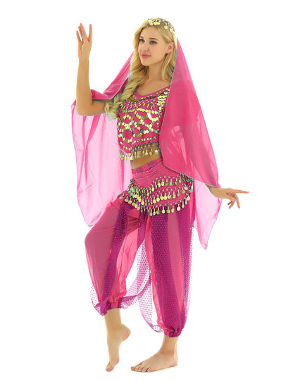 Belly Dance Costume Set – Coin Tassel Top, Harem Pants & Accessories