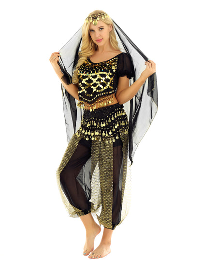 Belly Dance Costume Set – Coin Tassel Top, Harem Pants & Accessories