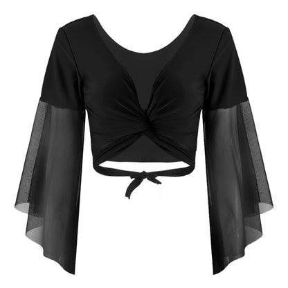 V-Neck 3/4 Sleeve Lace-Up Crop Top