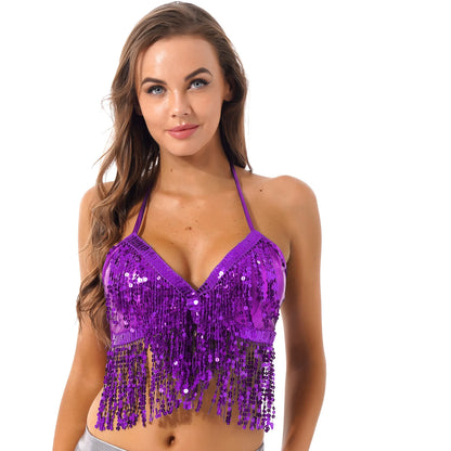 Belly Dance Bra with Beaded Tassels & Sequins