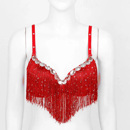 Belly Dance Push-Up Bra with Rhinestones & Tassels