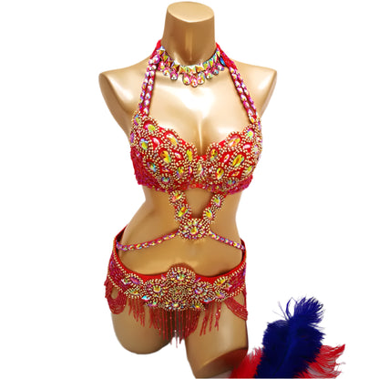 Bra, Belt & Necklace 3-Piece Belly Dance Set