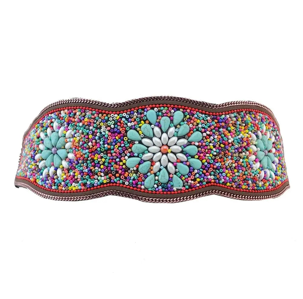 Gypsy Tribal Ethnic Elastic Corset Belt - Bohemian Embroidered Waist Belt