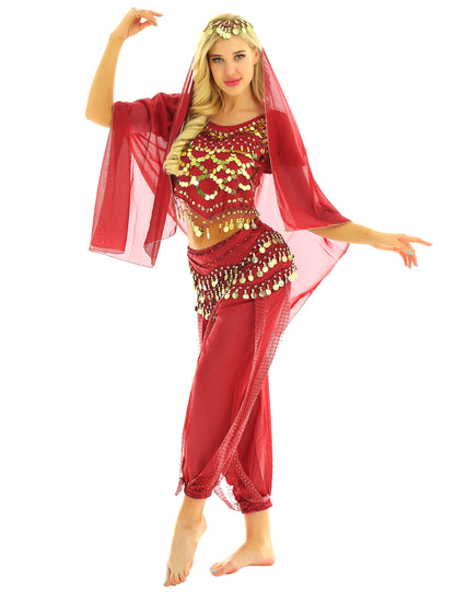 Belly Dance Costume Set – Coin Tassel Top, Harem Pants & Accessories