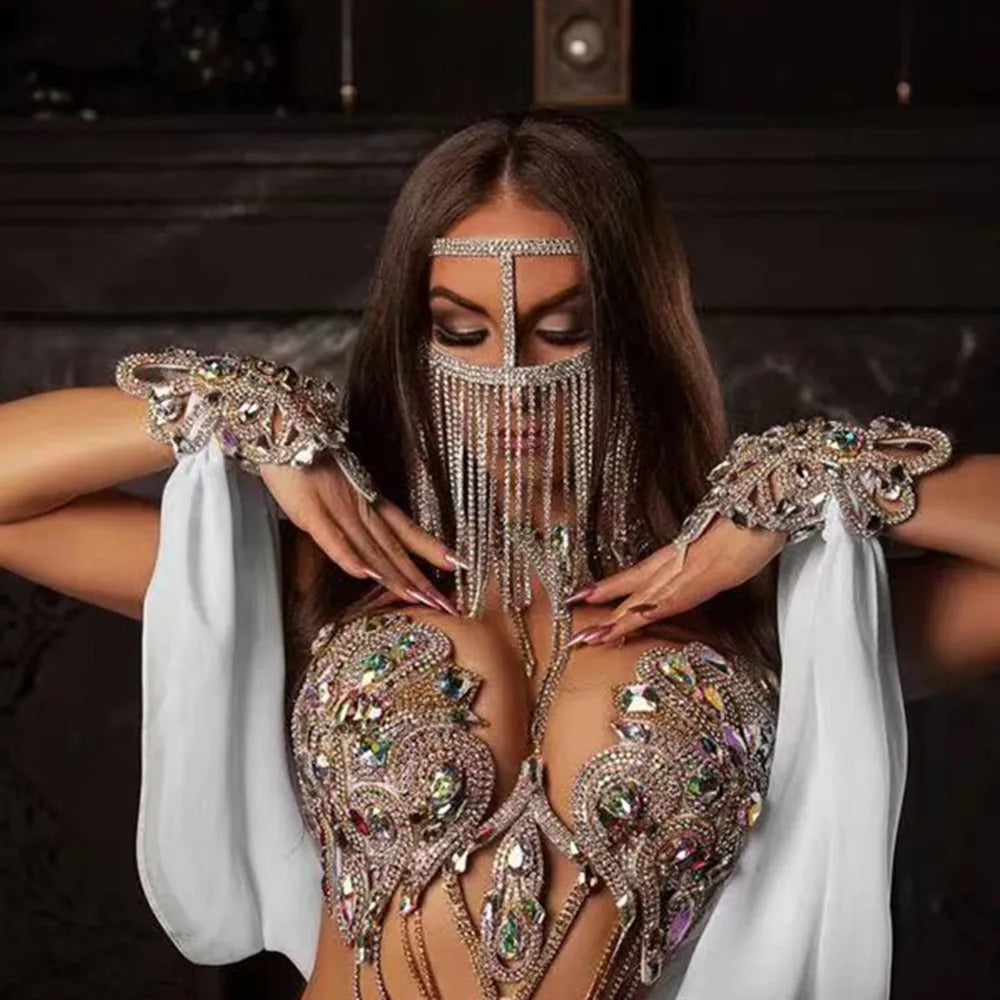 Rhinestone Belly Dance Long Tassel Face Veil