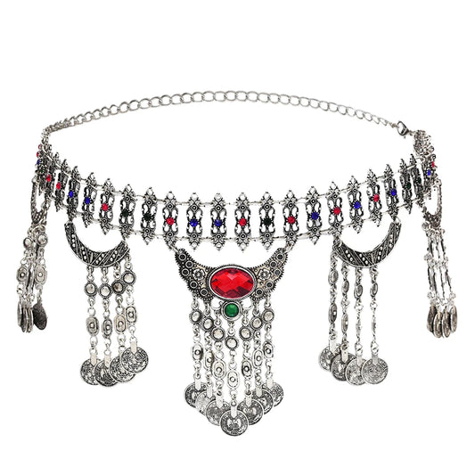 Gypsy Turkish Moon Coin Tassel Belly Chain