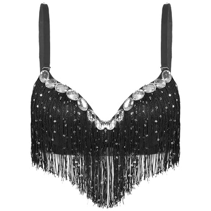 Belly Dance Push-Up Bra with Rhinestones & Tassels