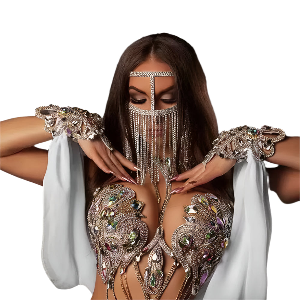 Rhinestone Belly Dance Long Tassel Face Veil