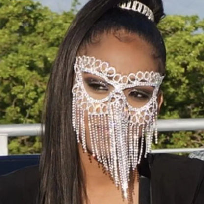 Rhinestone Belly Dance Long Tassel Face Veil