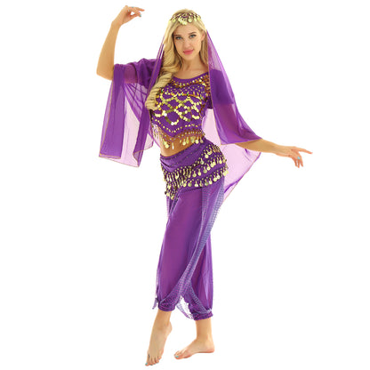 Belly Dance Costume Set – Coin Tassel Top, Harem Pants & Accessories