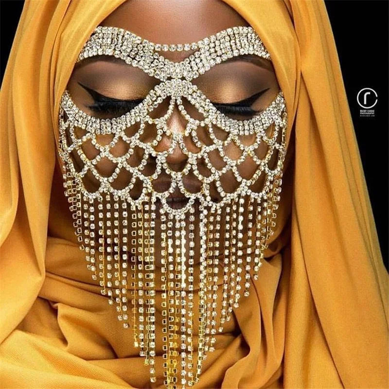 Rhinestone Belly Dance Long Tassel Face Veil