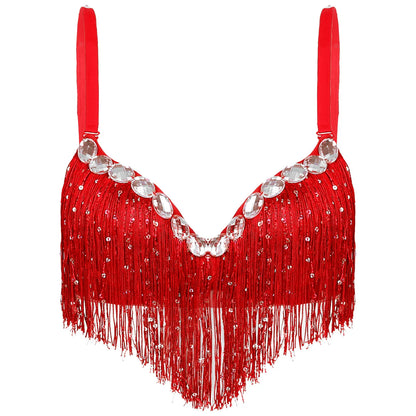 Belly Dance Push-Up Bra with Rhinestones & Tassels