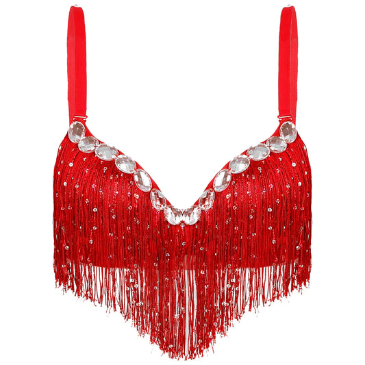 Belly Dance Push-Up Bra with Rhinestones & Tassels