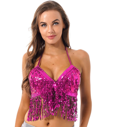 Belly Dance Bra with Beaded Tassels & Sequins