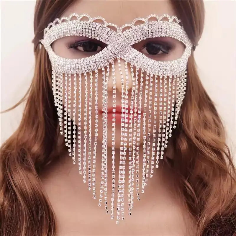 Rhinestone Belly Dance Long Tassel Face Veil