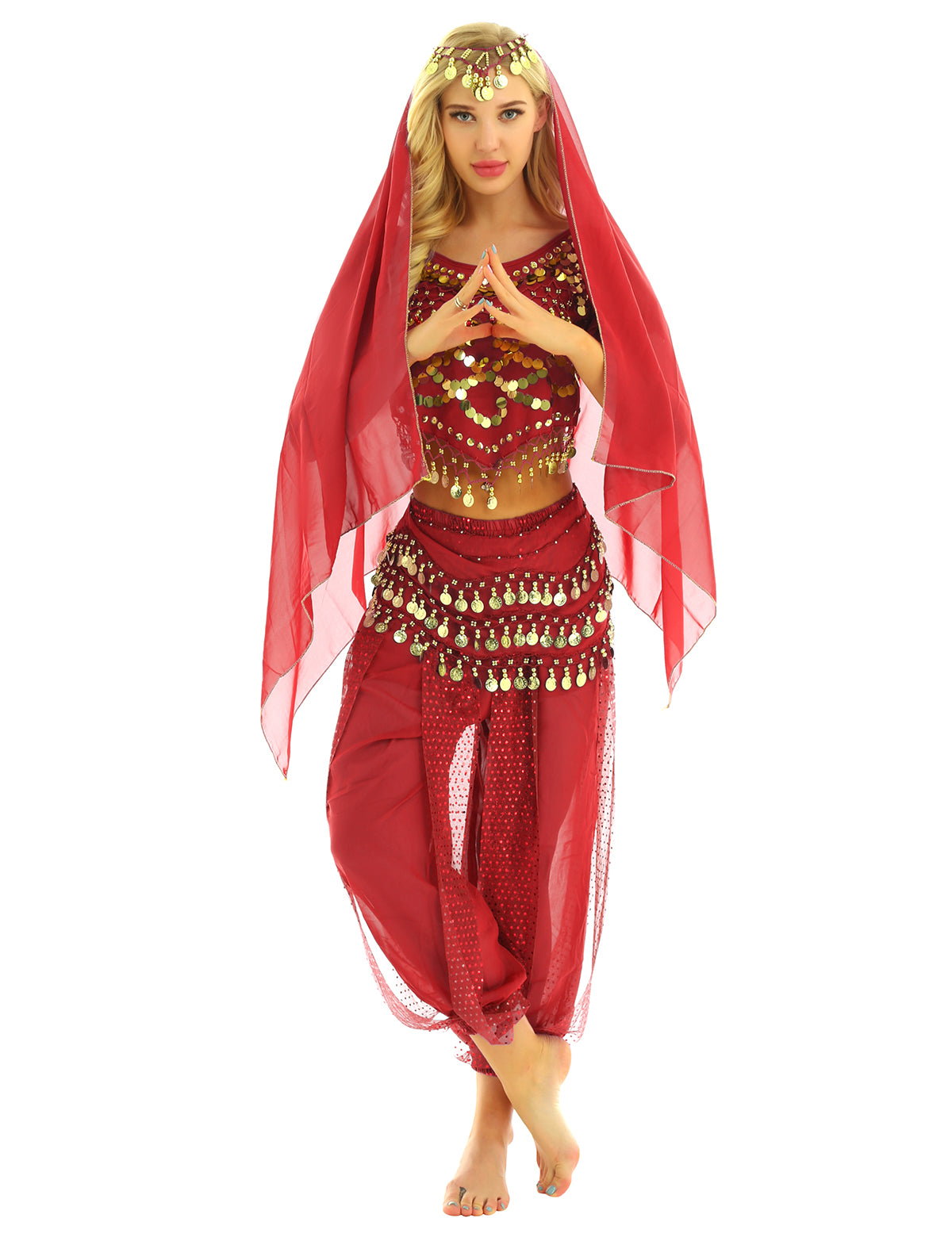 Belly Dance Costume Set – Coin Tassel Top, Harem Pants & Accessories