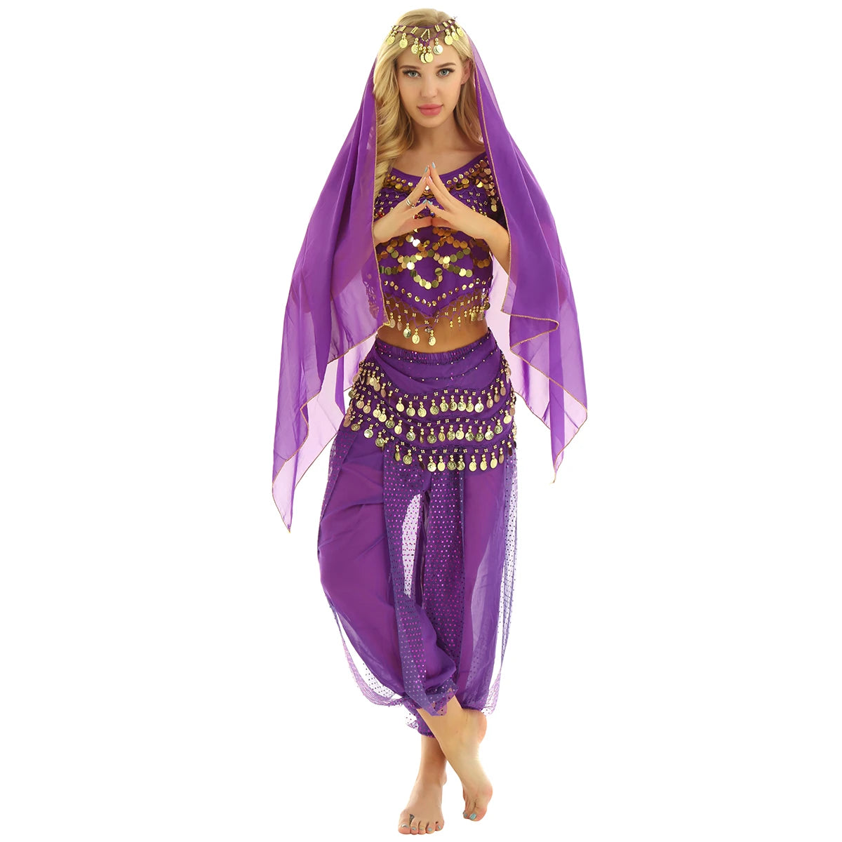 4 Pcs Belly Dance Costume Set – Sparkle and Shine on the Dance Floor!