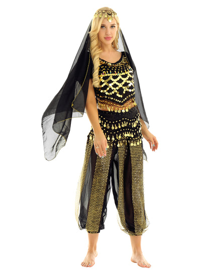 Belly Dance Costume Set – Coin Tassel Top, Harem Pants & Accessories