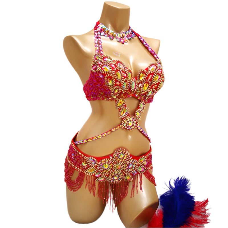 Bra, Belt & Necklace 3-Piece Belly Dance Set