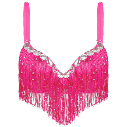 Belly Dance Push-Up Bra with Rhinestones & Tassels