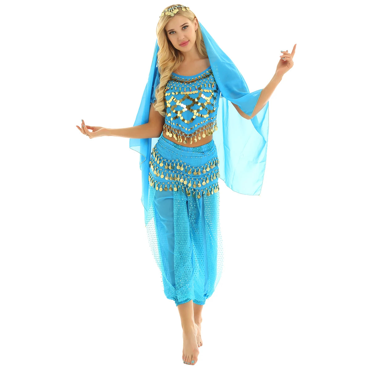 4 Pcs Belly Dance Costume Set – Sparkle and Shine on the Dance Floor!