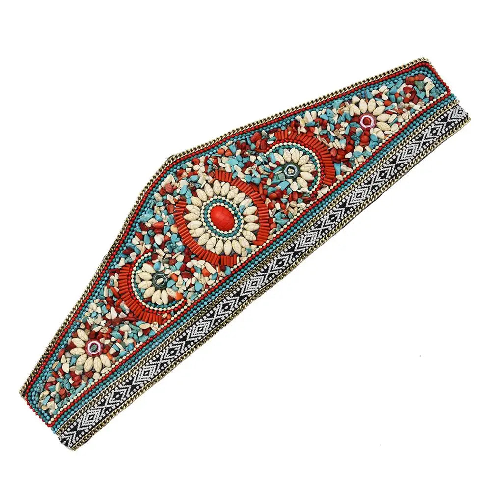 Gypsy Tribal Ethnic Elastic Corset Belt - Bohemian Embroidered Waist Belt