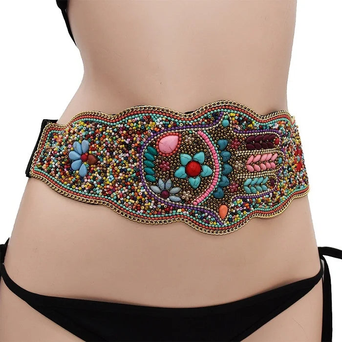 Gypsy Tribal Ethnic Elastic Corset Belt - Bohemian Embroidered Waist Belt