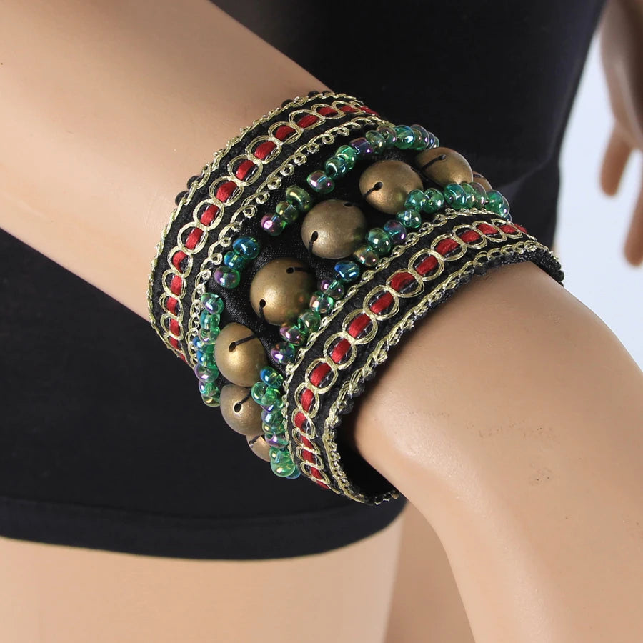 Tribal Belly Dance Armband & Wristband Set – Bronze Beads Adjustable Fit