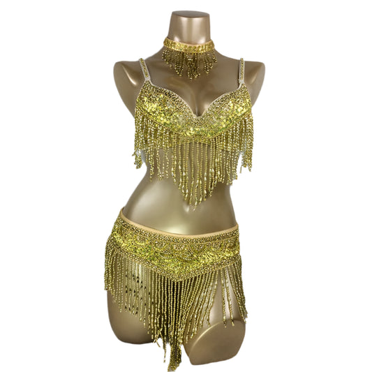 3-Piece Belly Dance Costume Set – Bra, Belt & Necklace