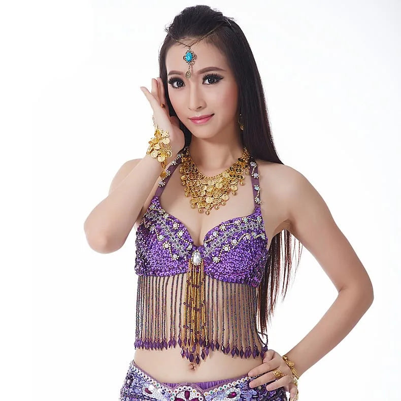 Belly Dance Sequin Tassel Halter Bra