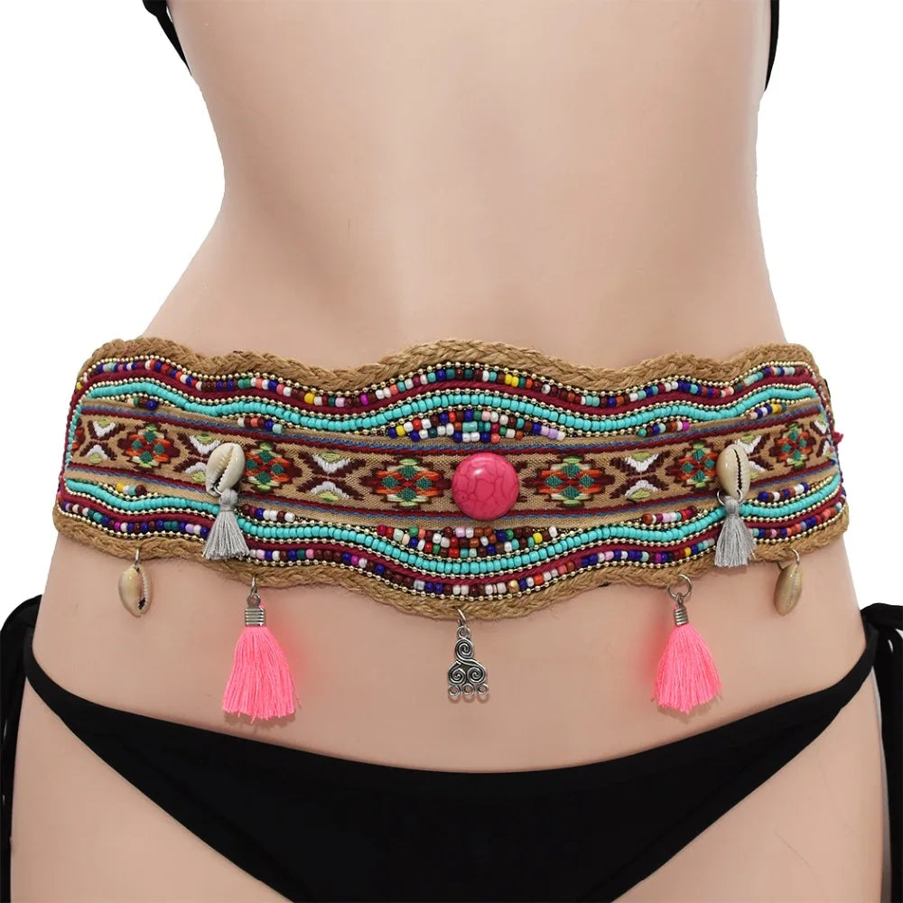 Gypsy Tribal Ethnic Elastic Corset Belt - Bohemian Embroidered Waist Belt