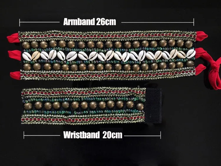 Tribal Belly Dance Armband & Wristband Set – Bronze Beads Adjustable Fit