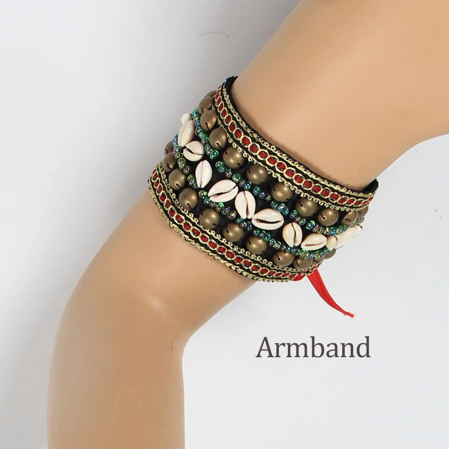 Tribal Belly Dance Armband & Wristband Set – Bronze Beads Adjustable Fit