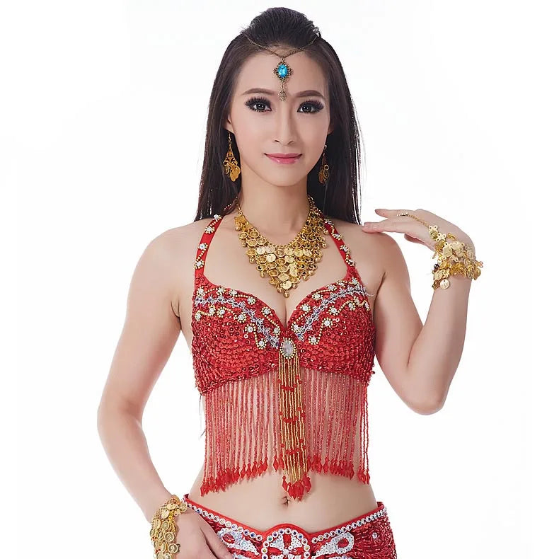 Belly Dance Sequin Tassel Halter Bra