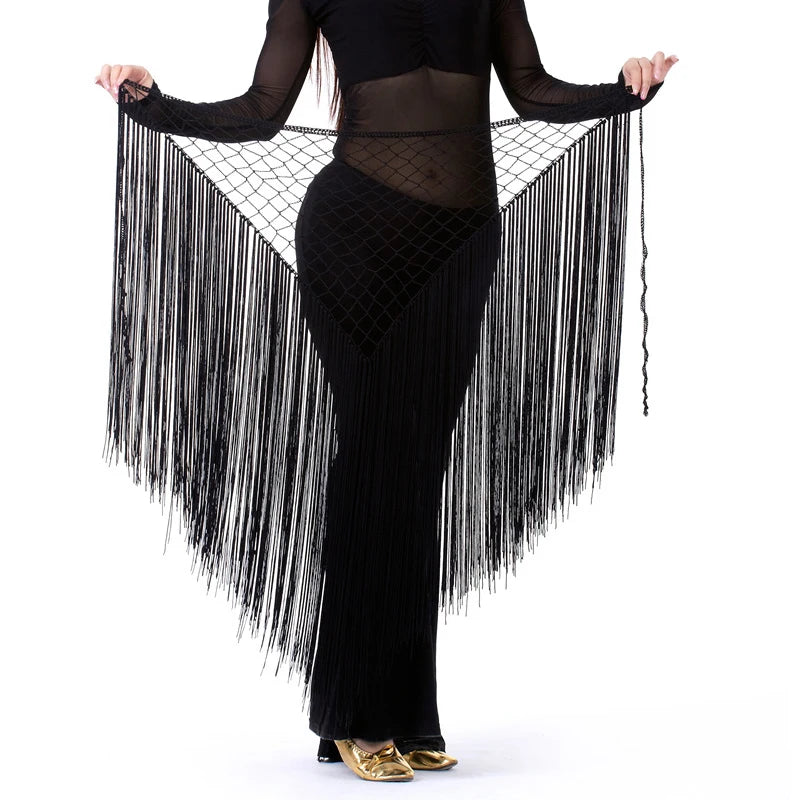 Belly Dance Fringe Triangle Hip Shawl – Flowing Tassel Wrap