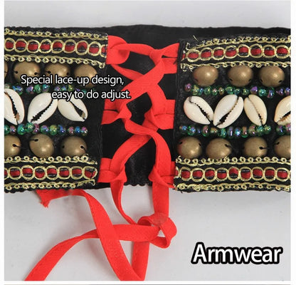 Tribal Belly Dance Armband & Wristband Set – Bronze Beads Adjustable Fit