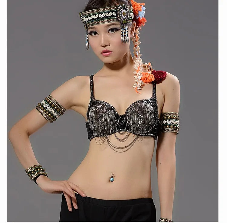 Tribal Belly Dance Armband & Wristband Set – Bronze Beads Adjustable Fit