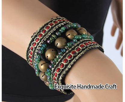 Tribal Belly Dance Armband & Wristband Set – Bronze Beads Adjustable Fit