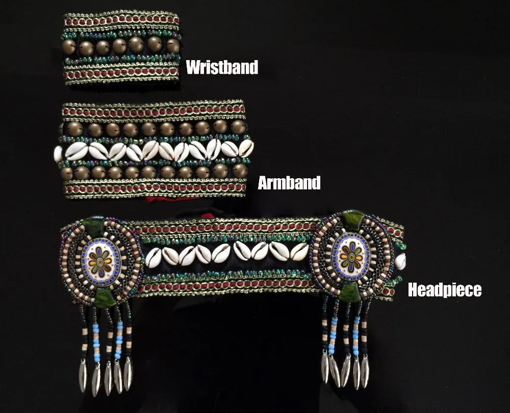 Tribal Belly Dance Armband & Wristband Set – Bronze Beads Adjustable Fit