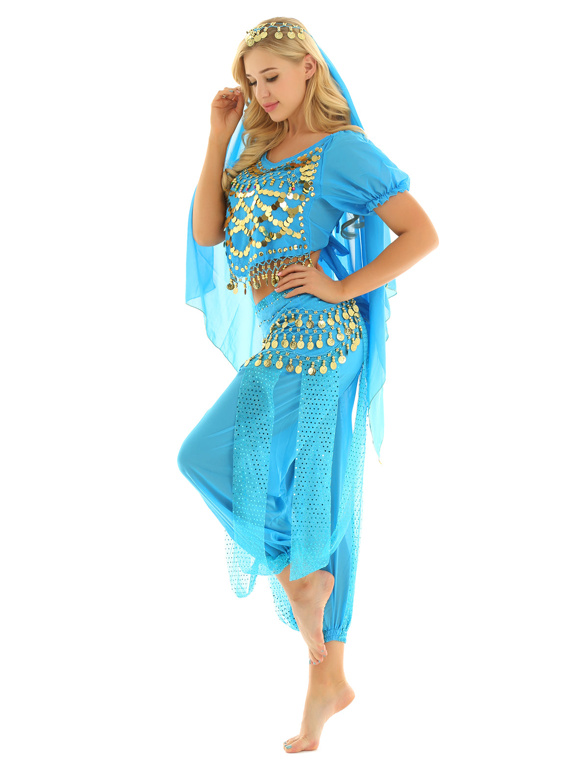 Belly Dance Costume Set – Coin Tassel Top, Harem Pants & Accessories