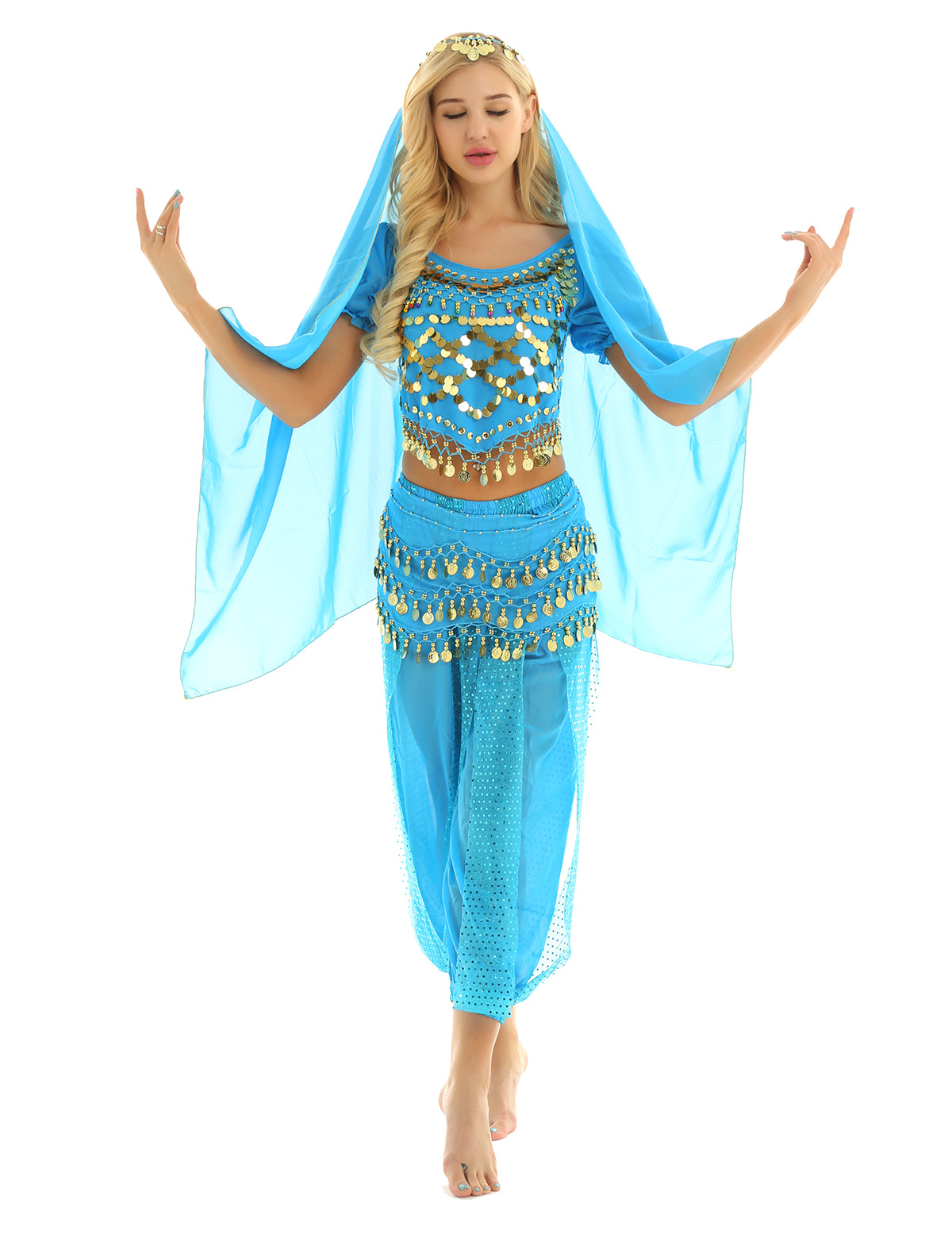 Belly Dance Costume Set – Coin Tassel Top, Harem Pants & Accessories