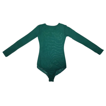 Long-Sleeve High-Neck Mesh Bodysuit for Belly Dance