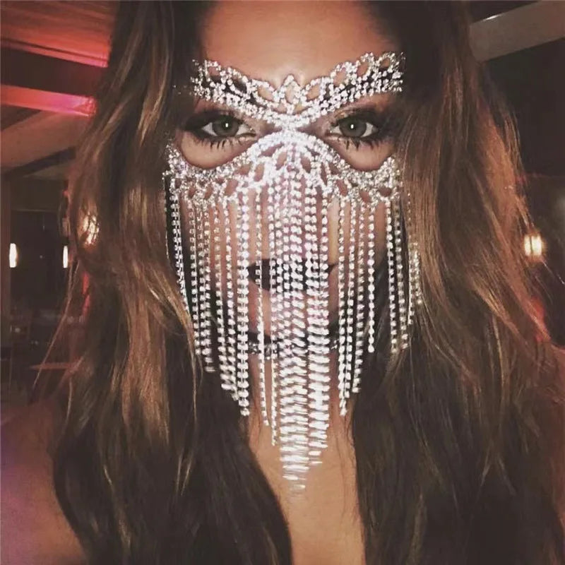 Rhinestone Belly Dance Long Tassel Face Veil